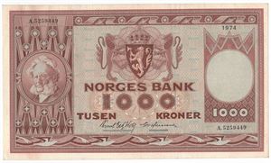 1000 kroner 1974 A.5259449. Kv.01