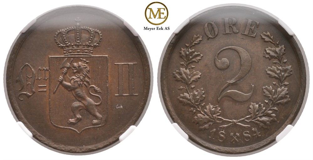 2 øre 1884 Oscar II. Kv.0/01