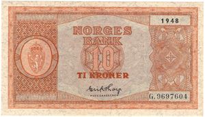 10 kroner 1948 G.9697604. Kv.01