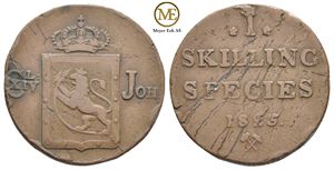 1 skilling 1825 Carl XIV Johan. Kv.1/1+