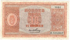 10 kroner 1951 R.5482217. Kv.0/01