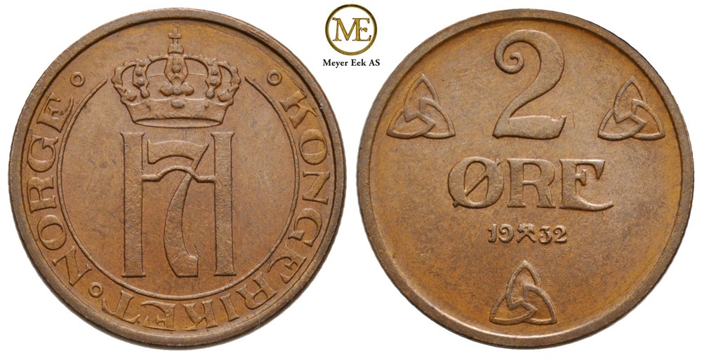 2 øre 1932 Haakon VII. Kv.0