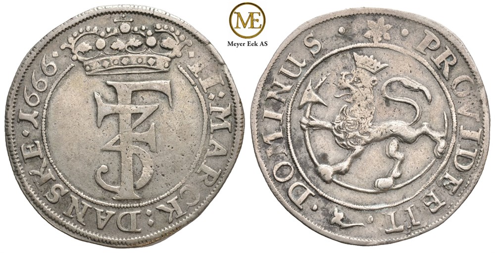 2 mark 1666 Frederik III. Kv.1/1+