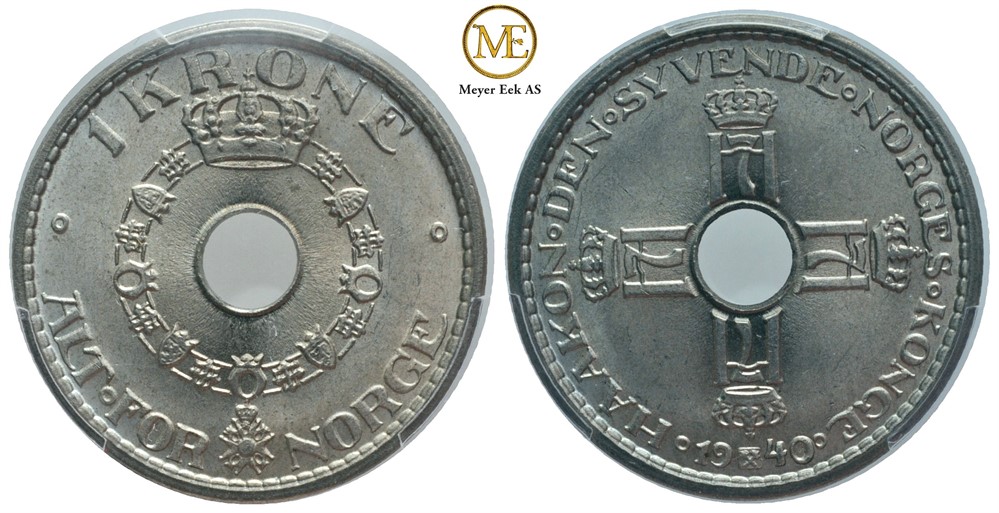 1 krone 1940 Haakon VII. Prakt eksemplar.