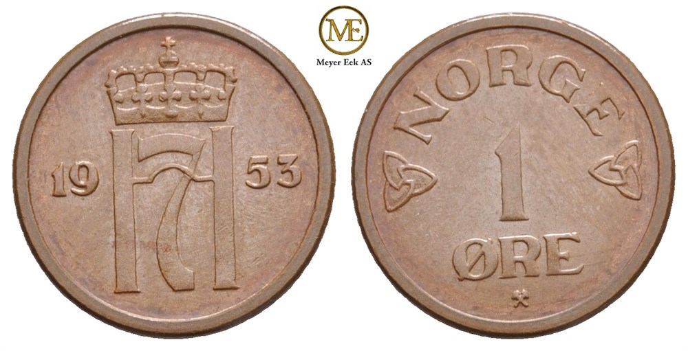 1 øre 1953 Haakon VII. Kv.0