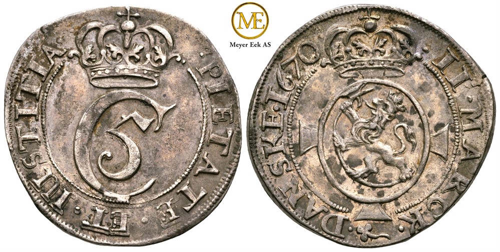 2 mark 1670 Christian V. Kv.1+/01