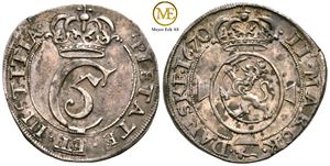 2 mark 1670 Christian V. Kv.1+/01