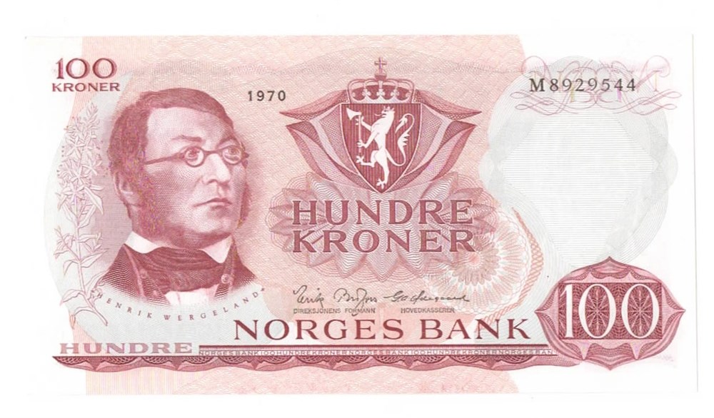 Norge 100 kroner 1970 M kv. 0/01