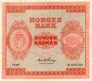 100 kroner 1949 B ex. RM 8.10.2009