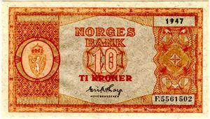 10 kroner 1947 F Kv.0