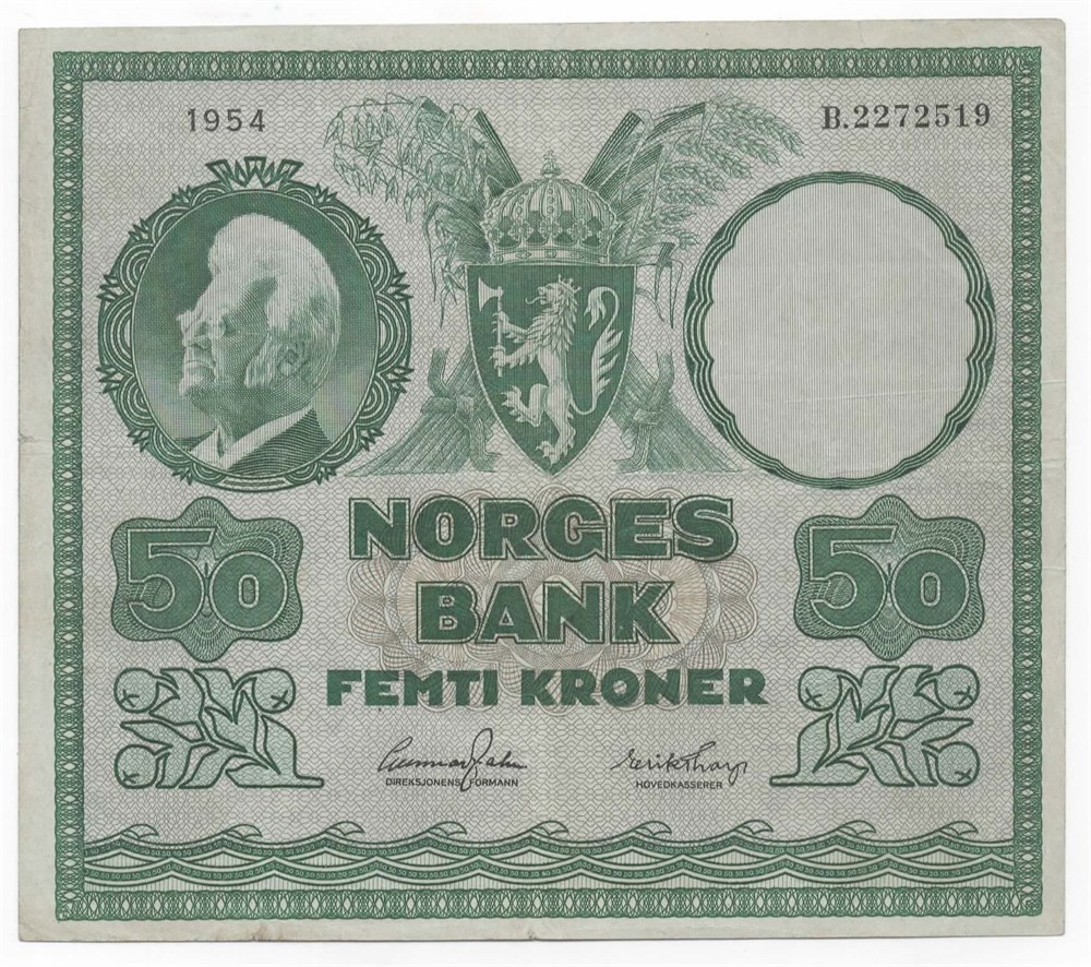 Norge 50 kroner 1954 B kv. 1