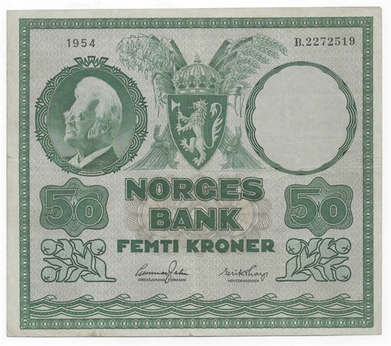 Norge 50 kroner 1954 B kv. 1