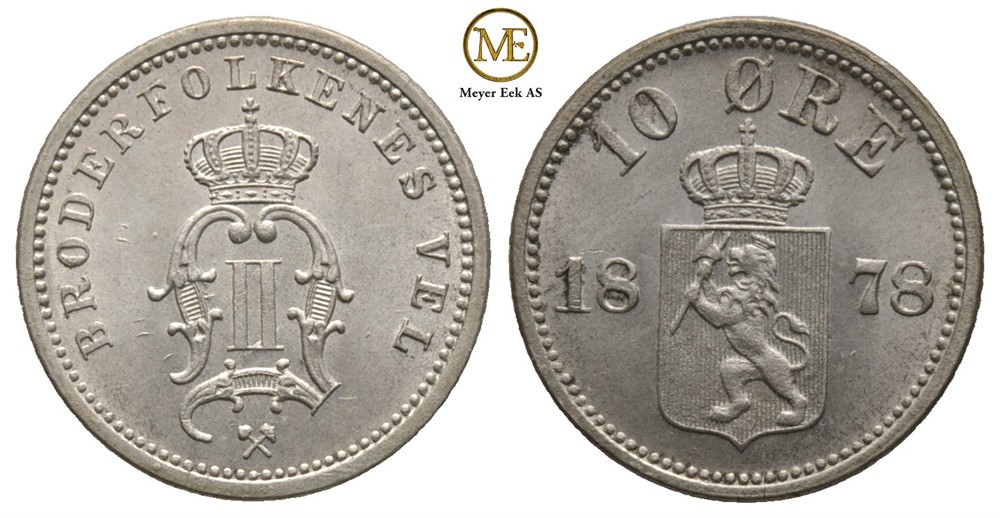 10 øre 1878 Oscar II. Kv.0