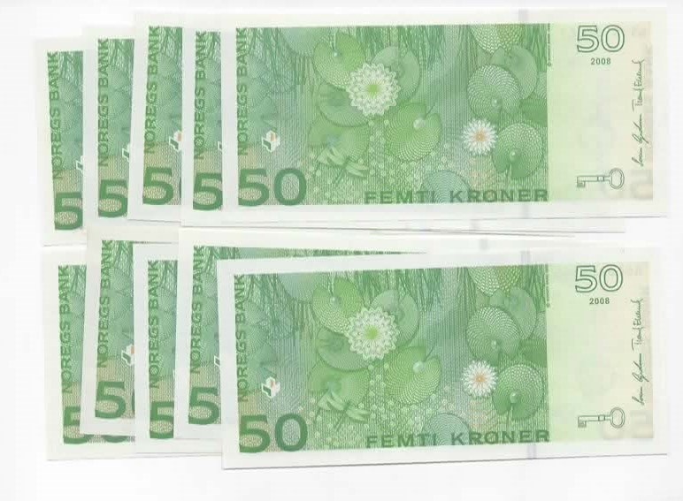 Norge 50 kroner 2008 A,B,C,D,E,G,H,I,J,K kv. 0