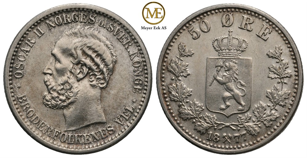 50 øre 1877 Oscar II. Kv.0/01