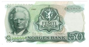 50 kroner 1967 X.2639527. Erstatningsseddel. Kv.0