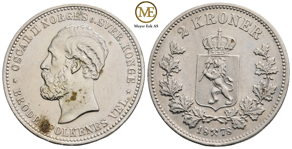 2 kroner 1878 Oscar II. Kv.01
