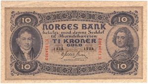 10 kroner 1938 Y.1334382. Kv.0/01