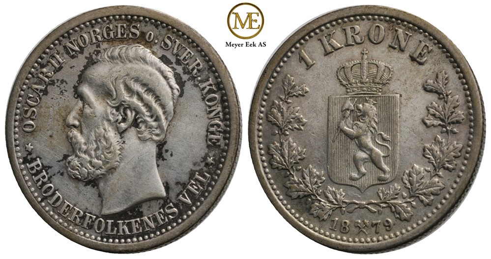 1 krone 1879 Oscar II. Kv.1+/01