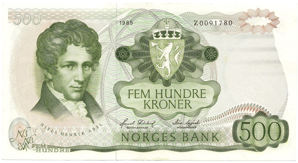 500 kroner 1985 Z.0091780 erstatningsseddel. Kv.01