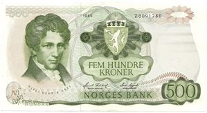 500 kroner 1985 Z.0091780 erstatningsseddel. Kv.01