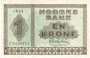 1 krone 1943 F.8436854. Kv.0