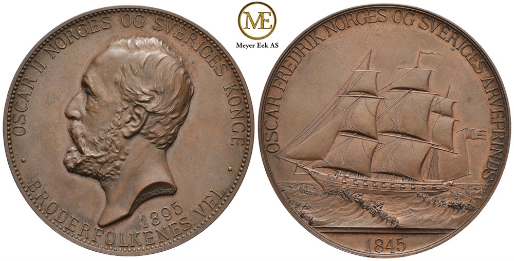 Oscar II 50 års jubileum som sjøofficer 1895. S&H.118. Bronse. I. Throndsen. Kv.0/01