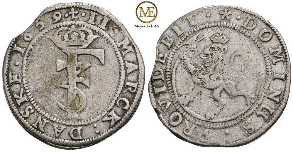 2 mark 1659 Frederik III. Kv.1+