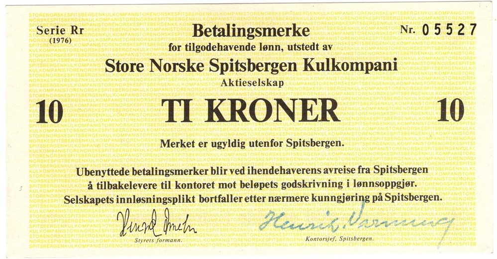 10 kroner 1976 SN Spitsbergen kulkompani. Kv.0