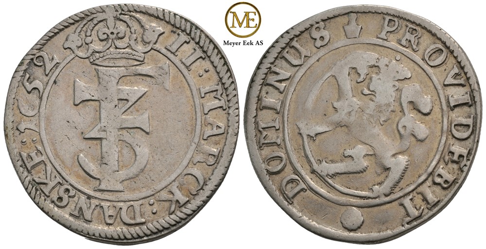 2 mark 1652 Frederik III. Kv.1/1+