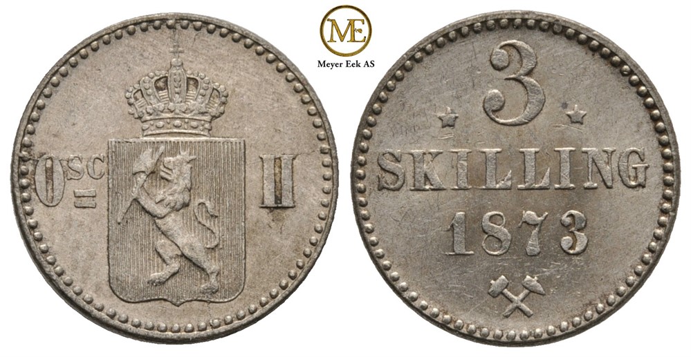 3 skilling 1873 Oscar II.NM.16. Kv.0