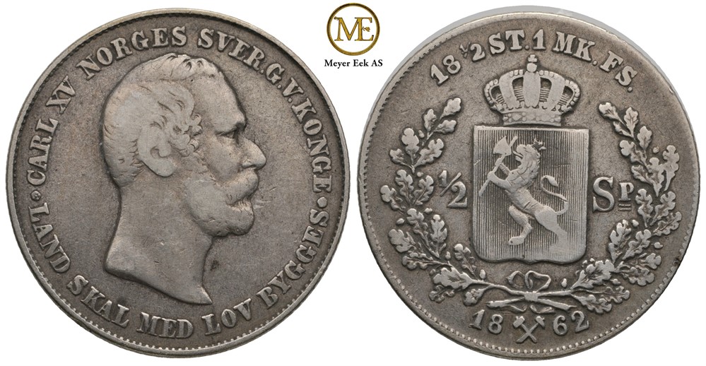 1/2 speciedaler 1862 Carl XV. Kv.1/1-