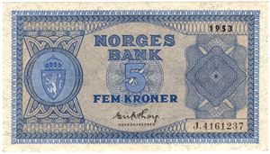 5 kroner 1953 J.4161237. Kv.0/01