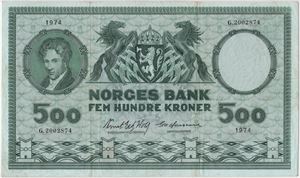 500 kroner 1974 G.2002874. Erstatningsseddel. 35 VF