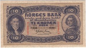 10 kroner 1936 U.7999289. 63 EPQ. Kv.0/01