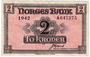 2 kroner 1942 A.647575. London utgaven. Kv.1/1+