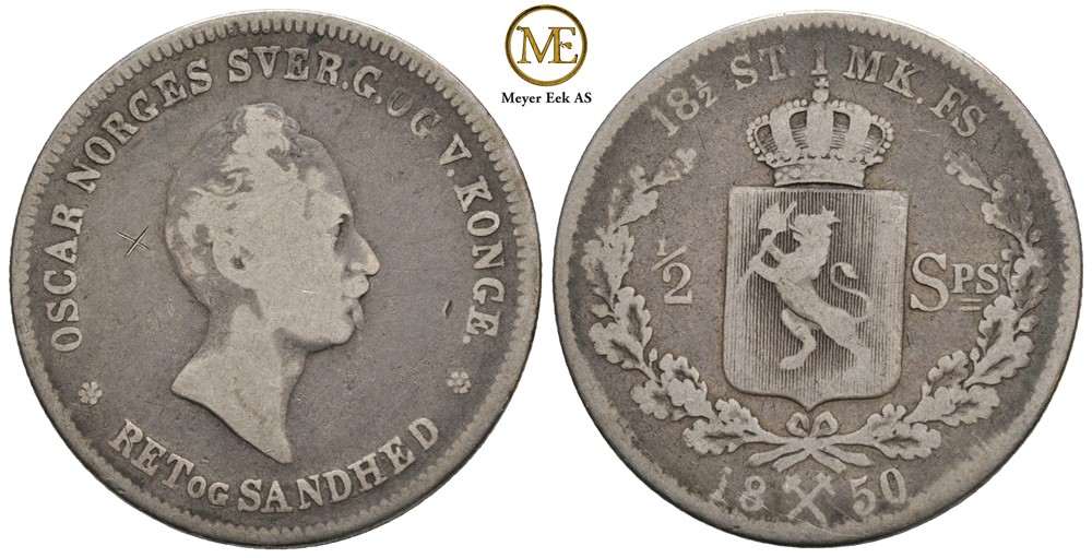 1/2 speciedaler 1850 Oscar I. NM.13. Kv.1-