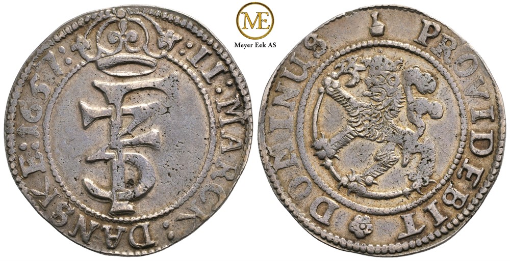 2 mark 1657 Frederik III. Kv.1+