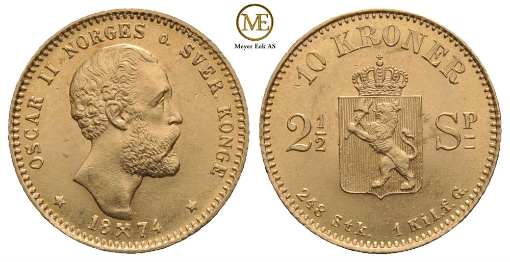 10 kroner/2.5 Spc. 1874 Oscar II. Kv.0