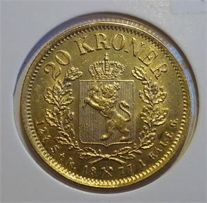 20 kroner 1877 gull Ex. Roschberg 2013 Kv.0/01