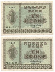 1 krone 1948 M. I serie. Kv.0