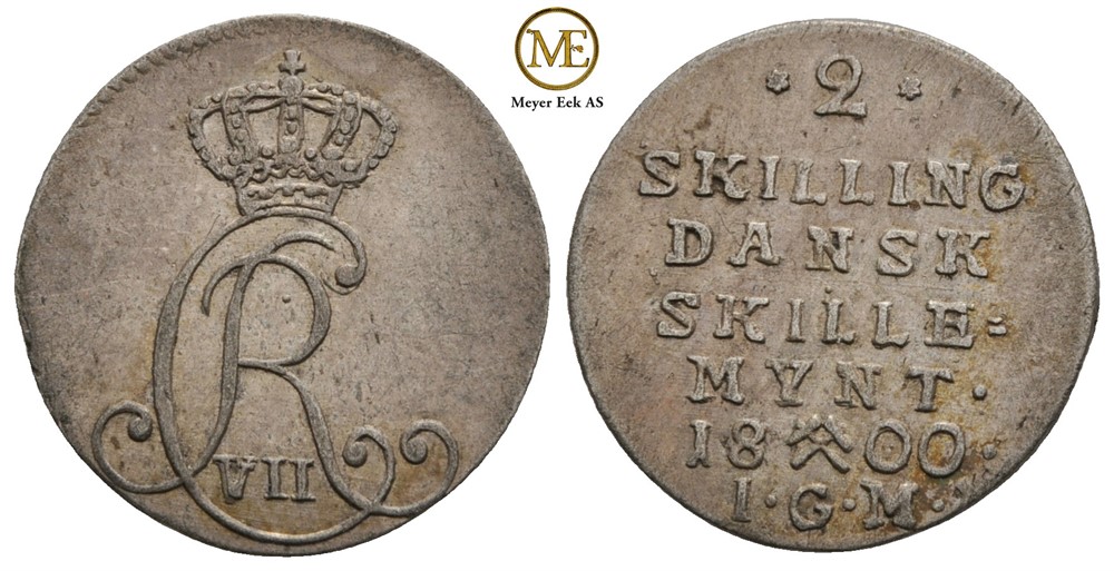 2 skilling 1800 Christian VII. NMD.87. Kv.1+