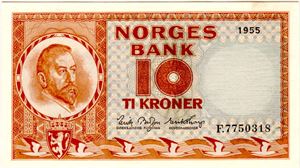 10 kroner 1955 F Kv.0