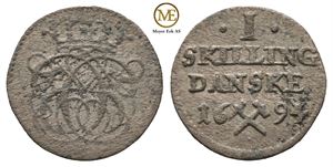 1 skilling 1694 Christian V. Kv.1/1+