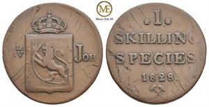 1 skilling 1828 Carl XIV Johan. Kv.1+