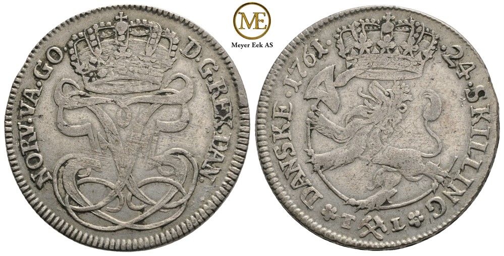 24 skilling 1761 Frederik. Kv.1/1+