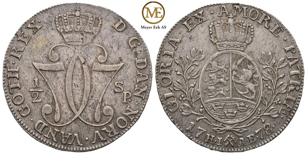 1/2 speciedaler 1778 Christian VII. Kv.1+