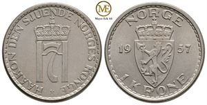 1 krone 1957 Haakon VII. Kv.0