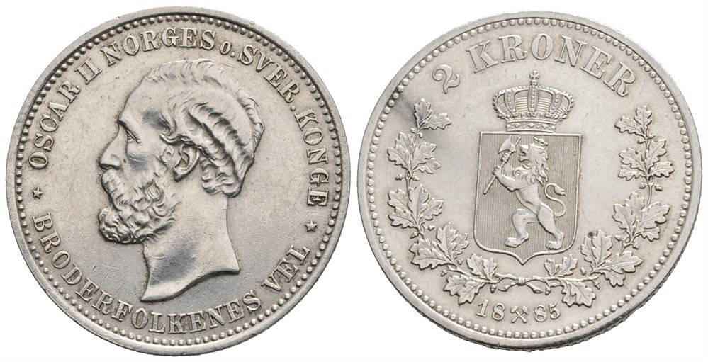 2 kroner 1885 Oscar II. Kv. God 01