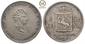 1/2 speciedaler 1835 m/stjerne. Carl XIV Johan. Kv.1+/01